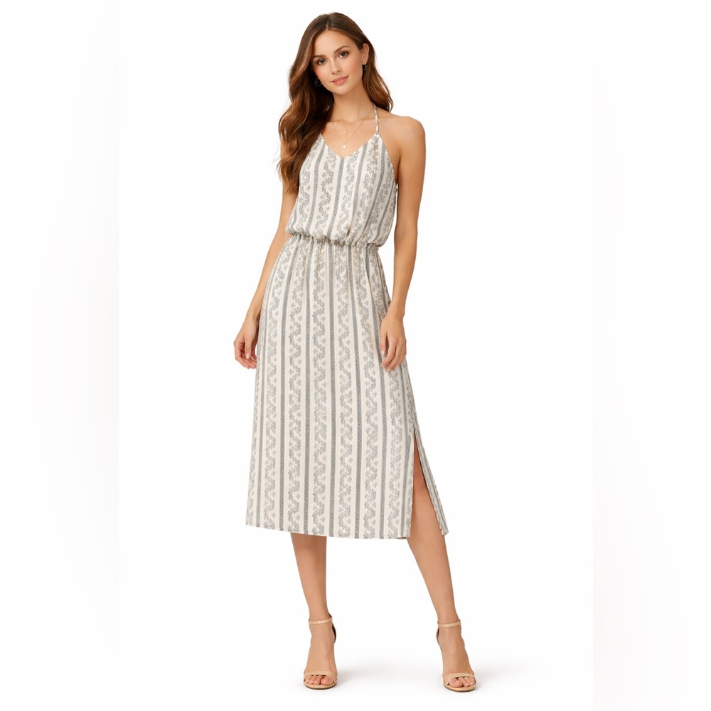 Mimi Chica Cream and Gray Striped High-Low Dress